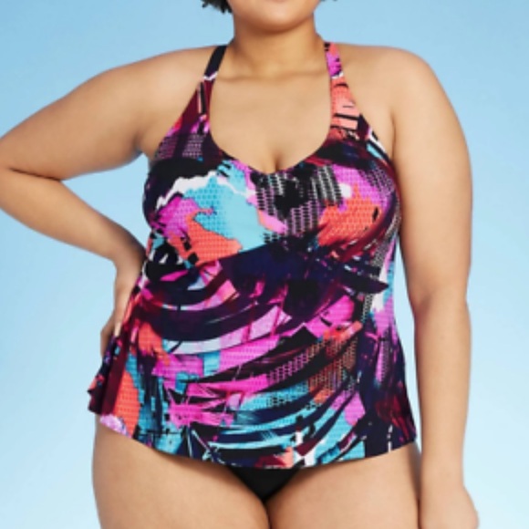 New Aqua Green Plus Size Racerback Tankini - Picture 1 of 7